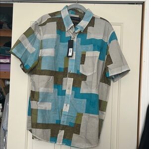 Men's Geometric Pattern Shirt - Blue, Green, Gray by BANANA REPUBLIC